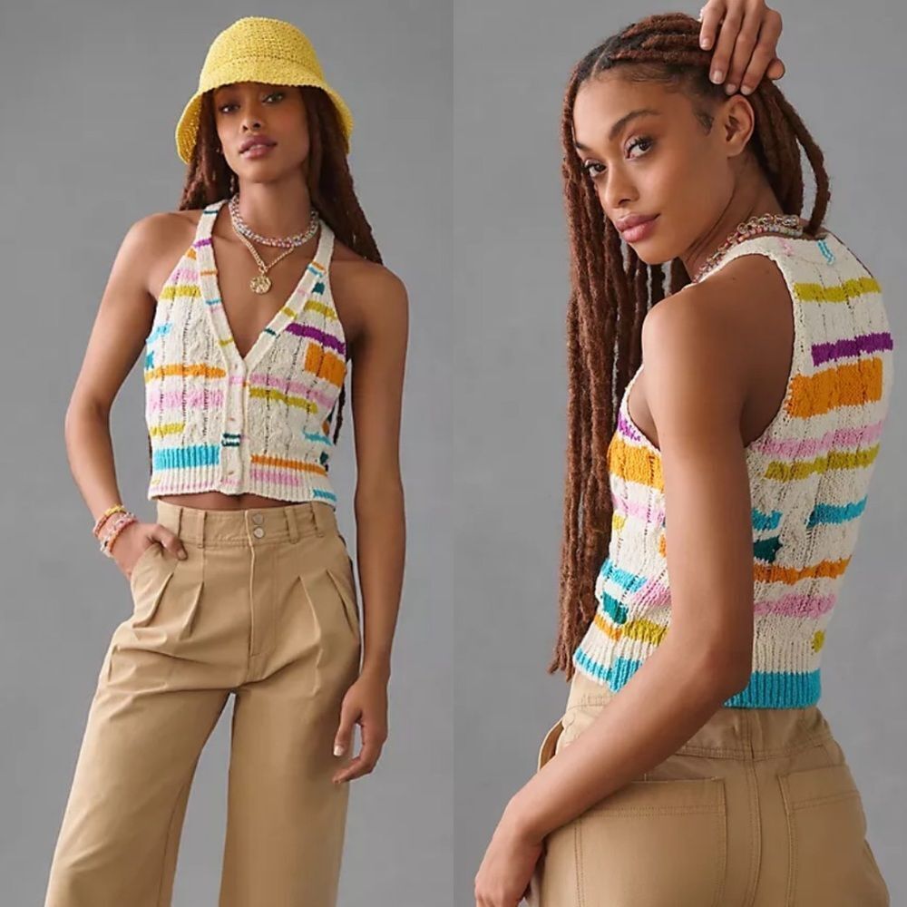 Nwt pernille rosenkilde Anthropologie rainbow stripe sweater vest womens‎ S
